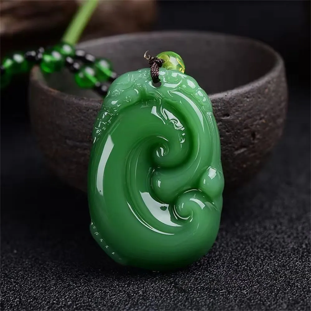Pendant Necklaces Natural Fashion Green Jade Carved Kylin PiXiu Dragon Chinese Amulet Stone Necklace Woman Man's Party_voghion.com