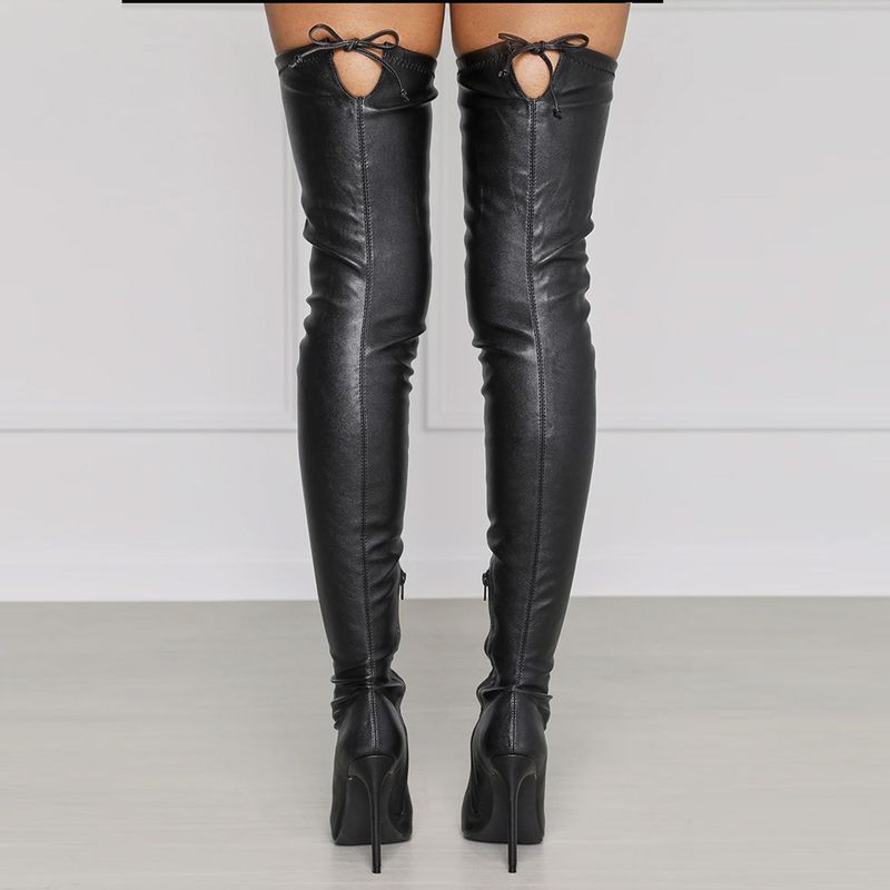 Neue sexy Overknee-Stiefel aus PU mit spitzem Seitenreißverschluss und hohen, schmalen Absätzen in Übergröße für Damen_voghion.com