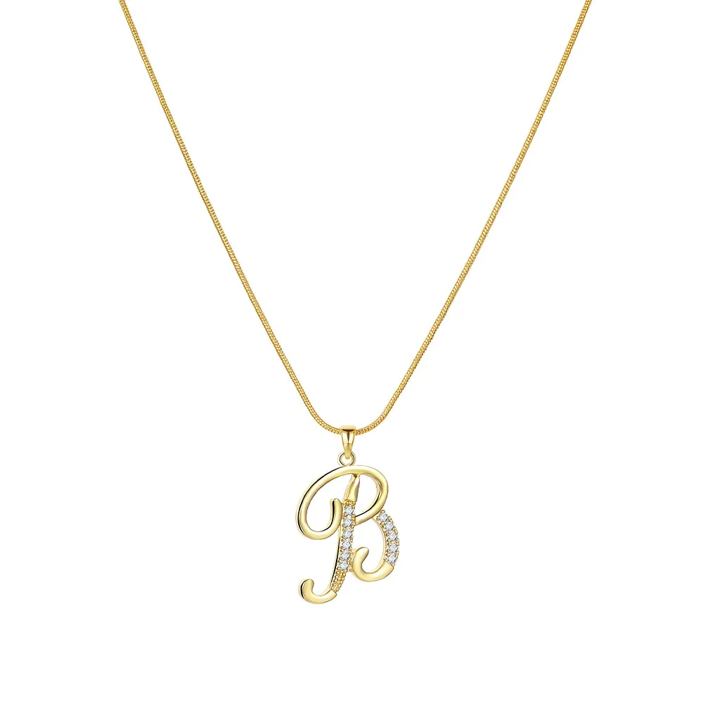 Colliers pendentifs personnalisés CZ A-Z Alphabet Collier Bijoux Plaqué Or Lettre Initiale Cursive Vieil Anglais_voghion.com