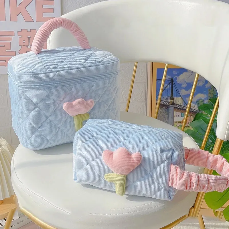Female Quilted Cosmetic Case Womens Tulip wer Pouch Zipper Makeup Bag Travel Make Up Beauty Toiletry Handbag Tote_voghion.com