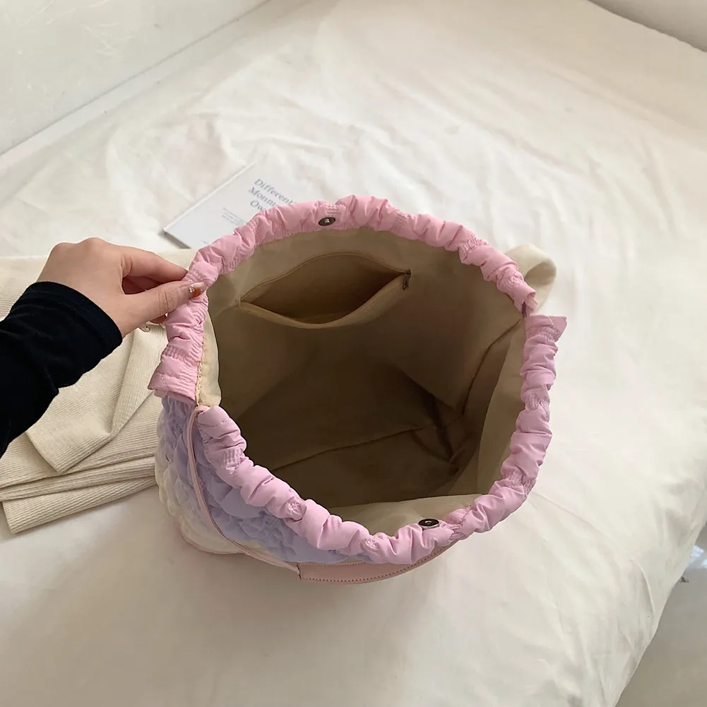 Damen Dia Gesteppter Eimer Große Kapazität Plissee Wolke Kordelzug Unten Hobo Gepolsterte Schulter Herbst Winter Tasche_voghion.com