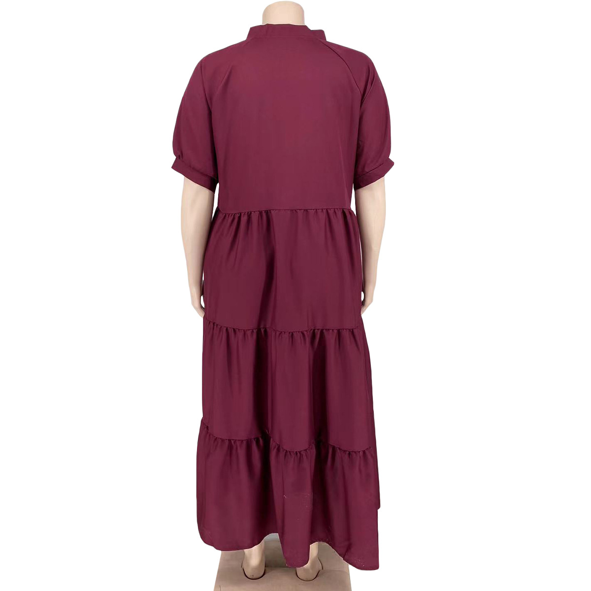 Abito con risvolto casual con bottoni alla moda da donna taglie forti_voghion.com