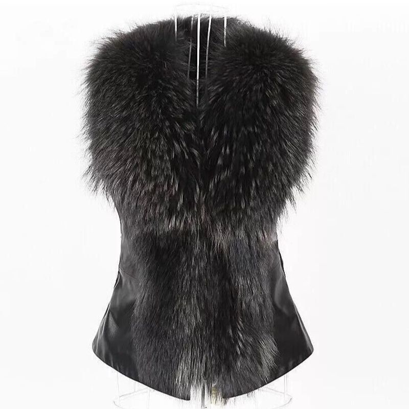 Kleeder Hierscht a Wanter Damen Waschbierkragenjacket Kuerz Slim Fit Pelzweste_voghion.com