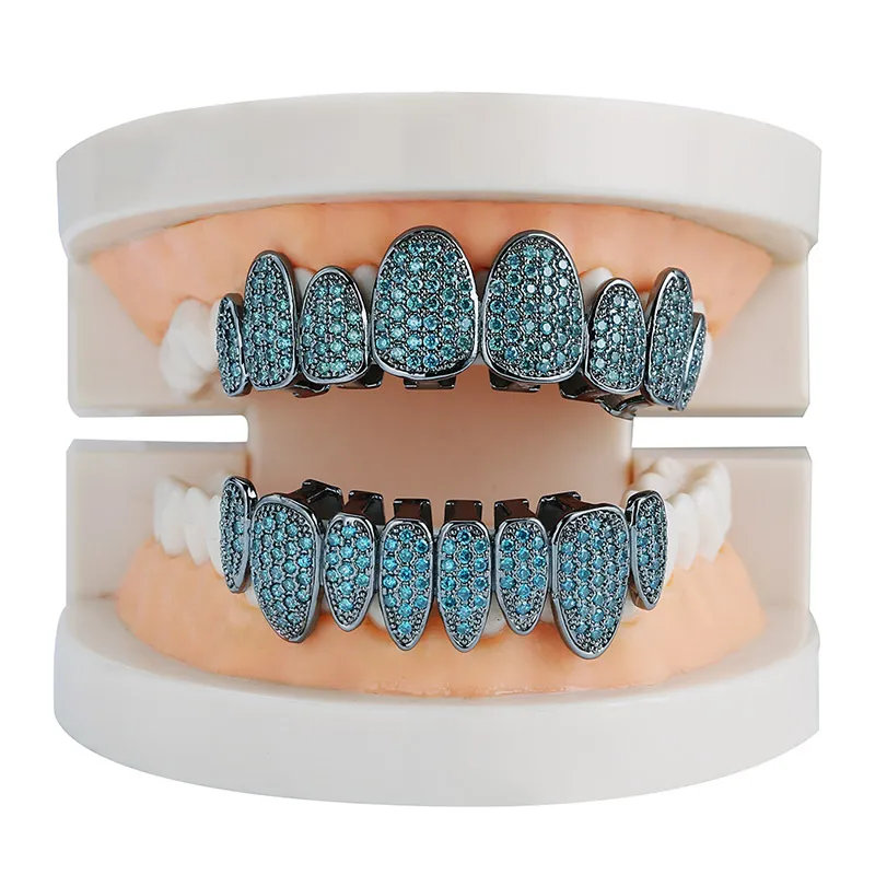 Rose Weißgold Vampir Grillz Iced Out Fang Grills Voller bunter Durchmesser Cosplay Zahnkappe Zahnspange_voghion.com