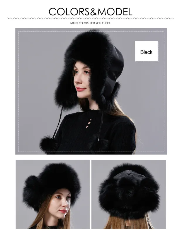 Gorro de aviación ruso de piel natural con orejas Ushanka para mujer, cálido, esponjoso y elegante, gorro de cola para mujer, gorros auténticos de moda para invierno._voghion.com