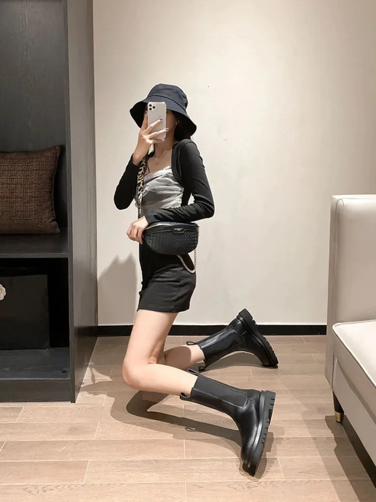 Stivali con plateau e chunky invernali da donna, carini coreani, scarpe da donna, autunno, vera pelle, neri, stivaletti kawaii_voghion.com