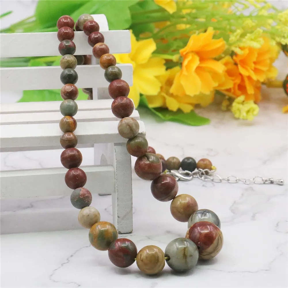 Chaînes 6-14mm Multicolore Picasso Pierre Perles Rondes Collier Bijoux De Mode Cadeaux Pour Fille Femmes Naturel 18 pouces_voghion.com