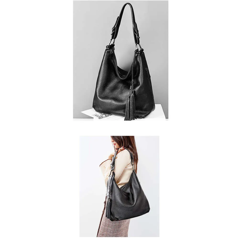 Zency Fashion Tassel Femmes Épaule 100% Cuir Véritable Shopping Quotidien Hobos Classique Grand Sac Fourre-Tout Rouge Main Bandoulière_voghion.com