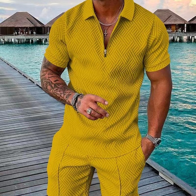 Herr polo shirt set med tryck och krage för avslappnad stil_voghion.com