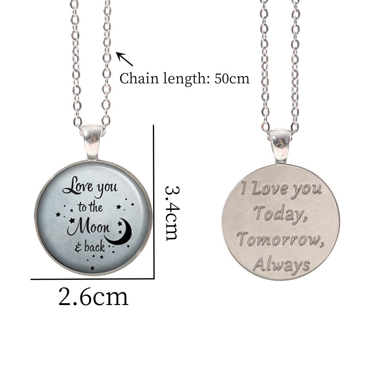 Collana con ciondolo fotografico in vetro rotondo in argento con lettere inglesi, accessori per gioielli di moda, regalo_voghion.com