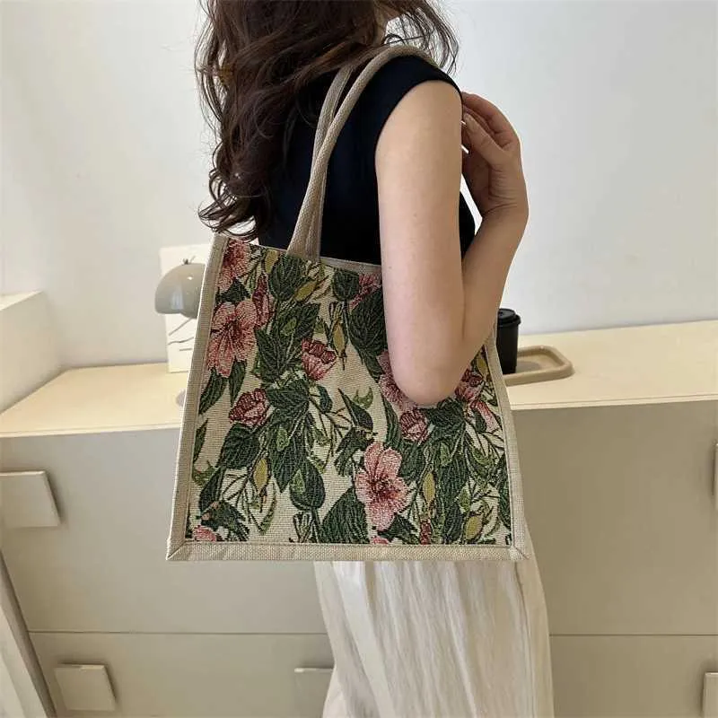 Designer Tote Handbag Large Capacity Jacquard Canvas Shopper Bag_voghion.com
