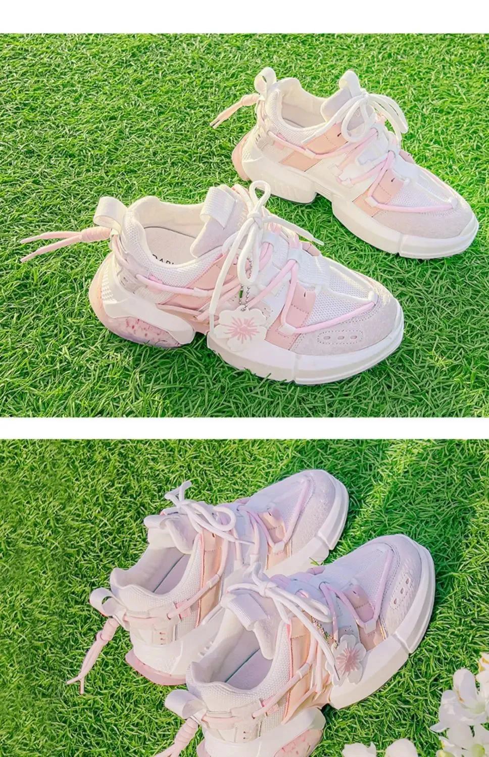 Chaussures décontractées à semelle épaisse pour femmes, modèle Spring Cherry Blossom Pink Dad, 250318_voghion.com