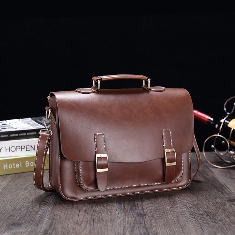 Neue business Crazy Horse PU aktentasche männer schulter umhängetasche Halb-förmigen horizontale retro handtasche herren_voghion.com