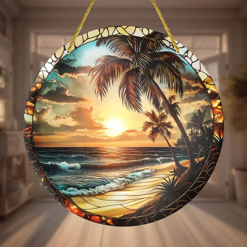 Charming Beach-Themed Sun Catcher Wall Art, 8"x8" - Ideal For Indoor & Outdoor Decor, Perfect Gift For Housewarmings & Birthdays_voghion.com