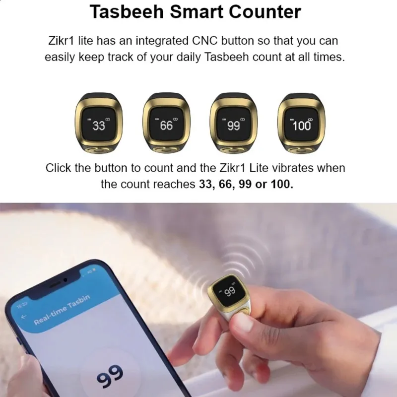 iQibla Smart Tasbih Zählzähler-Ring für Muslime Zikr Digital Tasbeeh 5 Gebetszeiten-Erinnerung Wasserdicht 240730_voghion.com