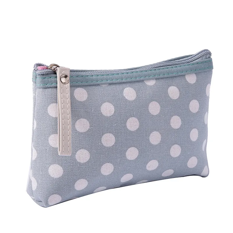 Semplici borse per il trucco in tessuto a pois, impermeabili, portatili, con cerniera, piccole borse per cosmetici, per donne e ragazze, in tela._voghion.com