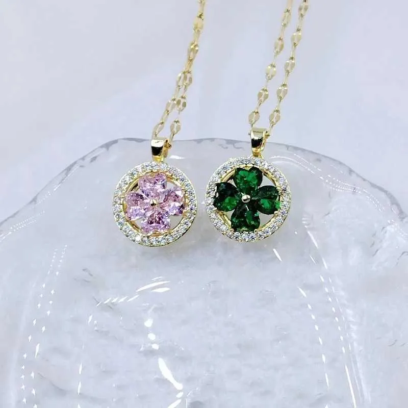 Halsketten Mode Charme Grüne Halskette Klassische Vintage Rosa Blume Klee Herz Schlüsselbein Kette Anhänger Geschenk_voghion.com