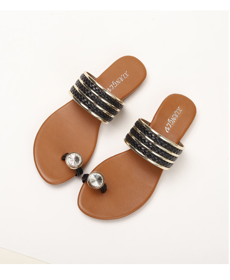 Sandali romani con fibbia a una parola con fibbia a diamante per donna, scarpe da donna intrecciate alla moda e comode_voghion.com