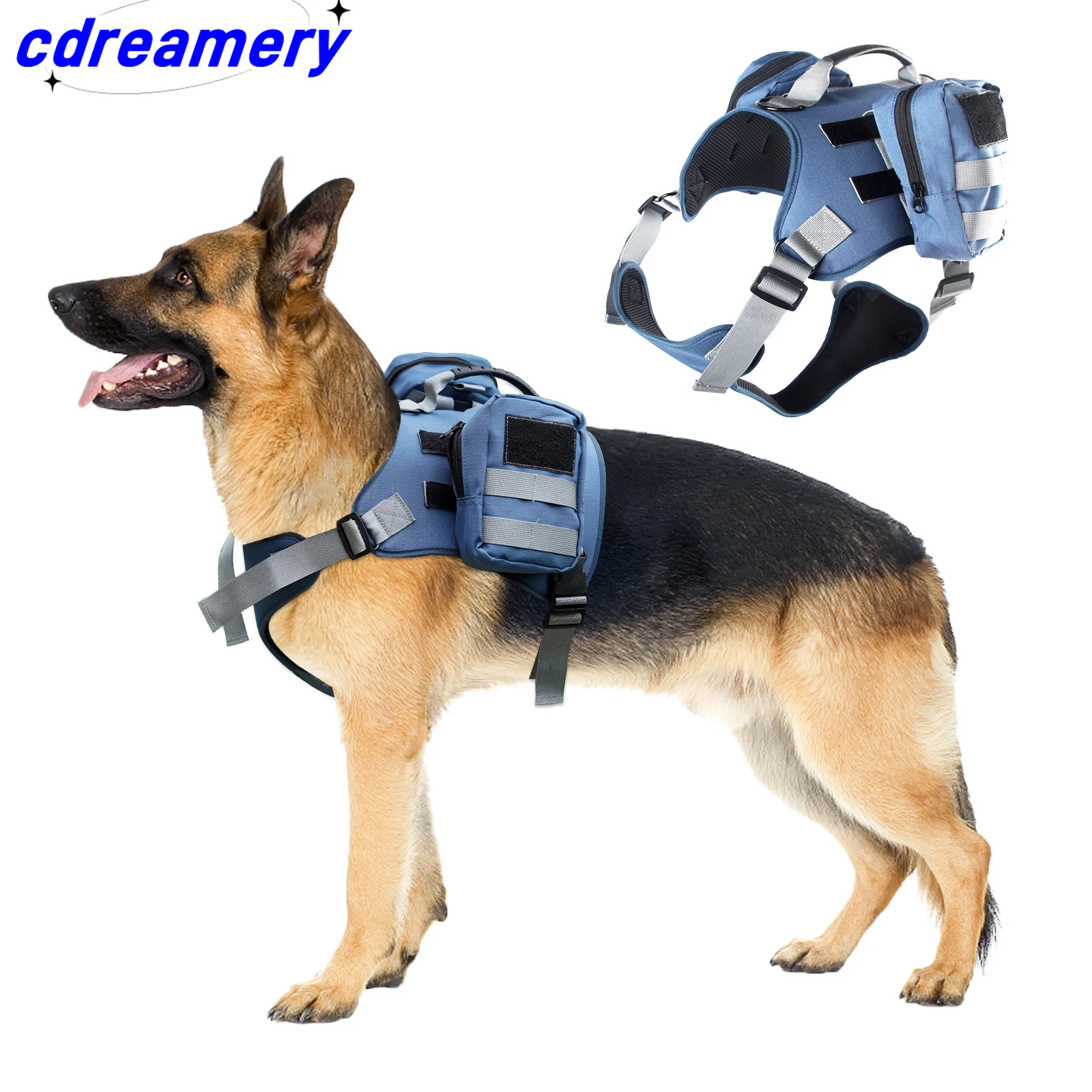 Arnés táctico para perros, conjunto militar de arnés y correa para perros grandes, arnés ajustable de tela Oxford, accesorios para entrenamiento y paseo de perros._voghion.com