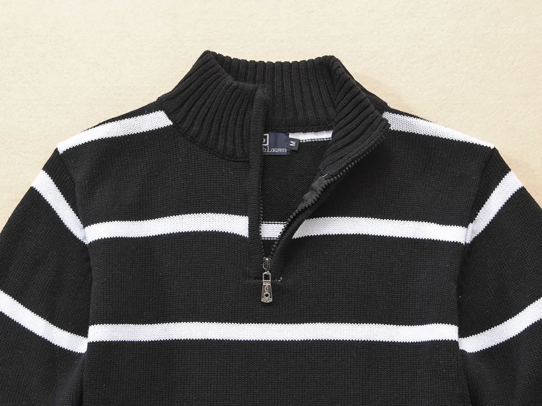 Maglione polo invernale da uomo 2024, in pile, spesso, con mezza cerniera, collo alto, caldo, aderente, casual_voghion.com