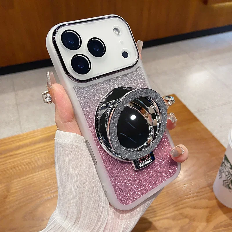 Luxury Glitter Phone Case With Magnetic Mirror Bracket And Film_voghion.com