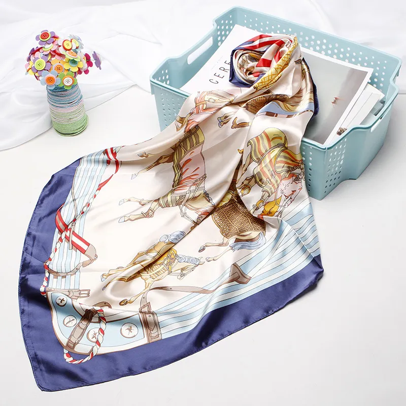 Silke Klassisk Heste Design Dame Pandebånd Modetaske Tørklæder Designer Tørklæde Til Kvinder Hår Tynde Tørklæder Halsbinde_voghion.com
