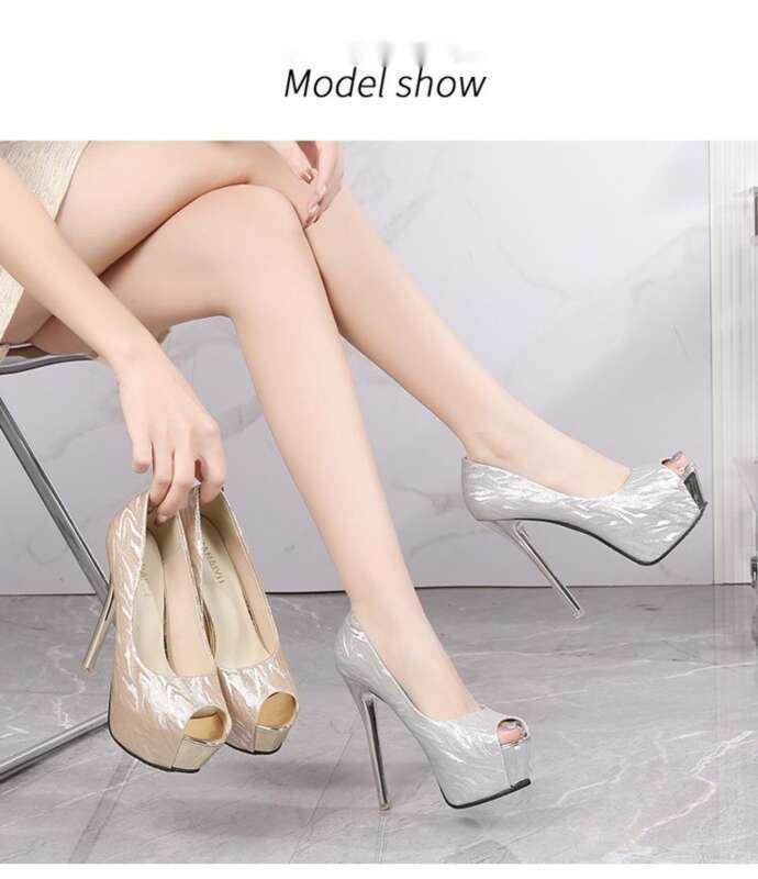 914-A6 Argento scintillante 2025 Primavera/Estate Nuovo stile Tacco ultra alto e sottile Piattaforma impermeabile Pesce Bocca bassa Donna_voghion.com