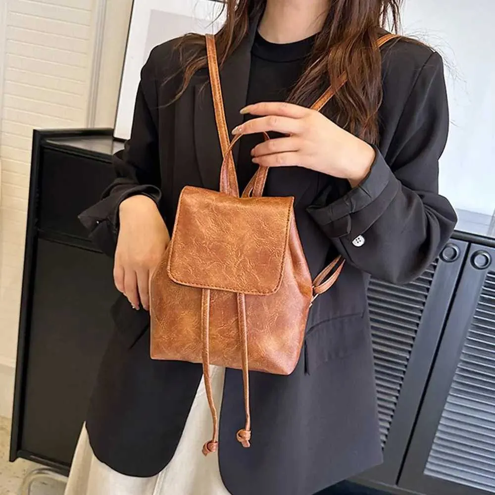 PU mini rjav retro nahrbtnik majhna torba torbica enobarvna otroška torba za čez ramo C241217_voghion.com