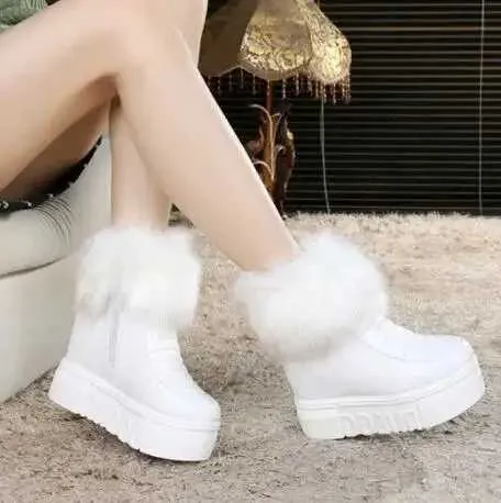 Scarpe invernali calde con zeppa, tacco alto nascosto, cerniera laterale nera, da donna, con plateau e altezza maggiorata_voghion.com