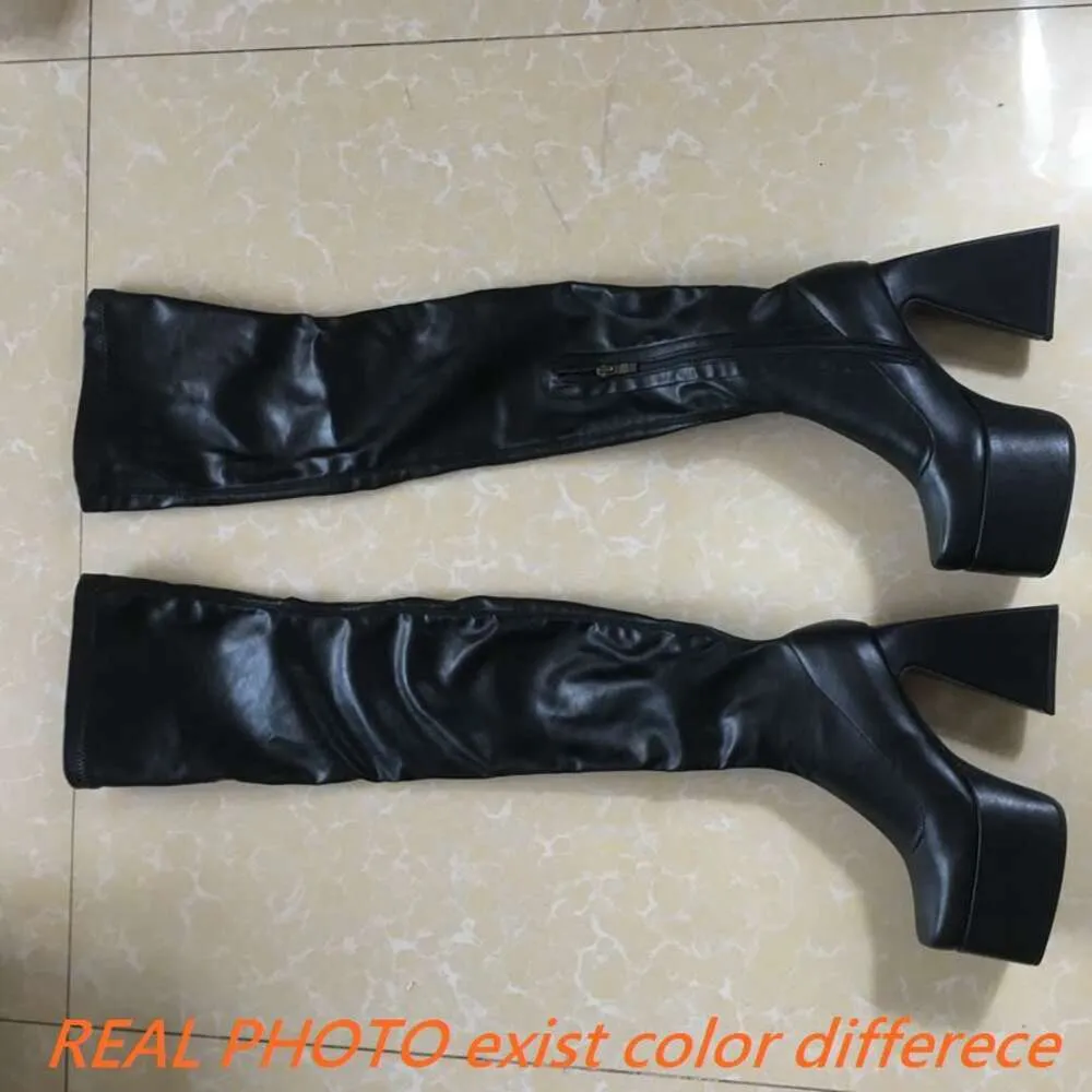 Brandneue Herbst-Winter-mittlere Wadenstiefel Punk Goth klobige Plattform High Heels Motorrad lange Booty Damenschuhe große Größe_voghion.com