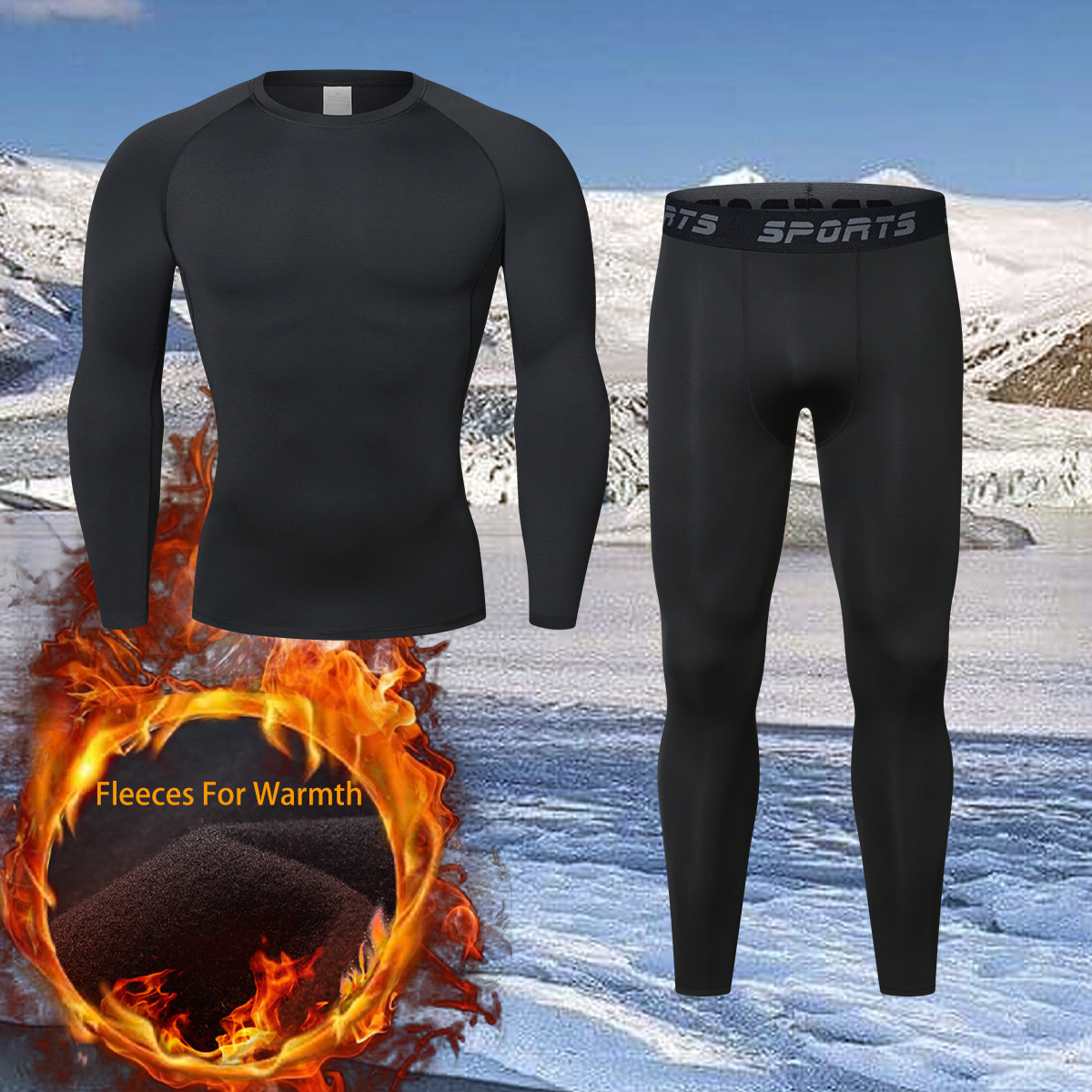 Autumn Winter Fleece-Lined Sportswear Set For Men Outdoor Skiing Running Quick-Dry Tight Fitness Base Layer Thermal