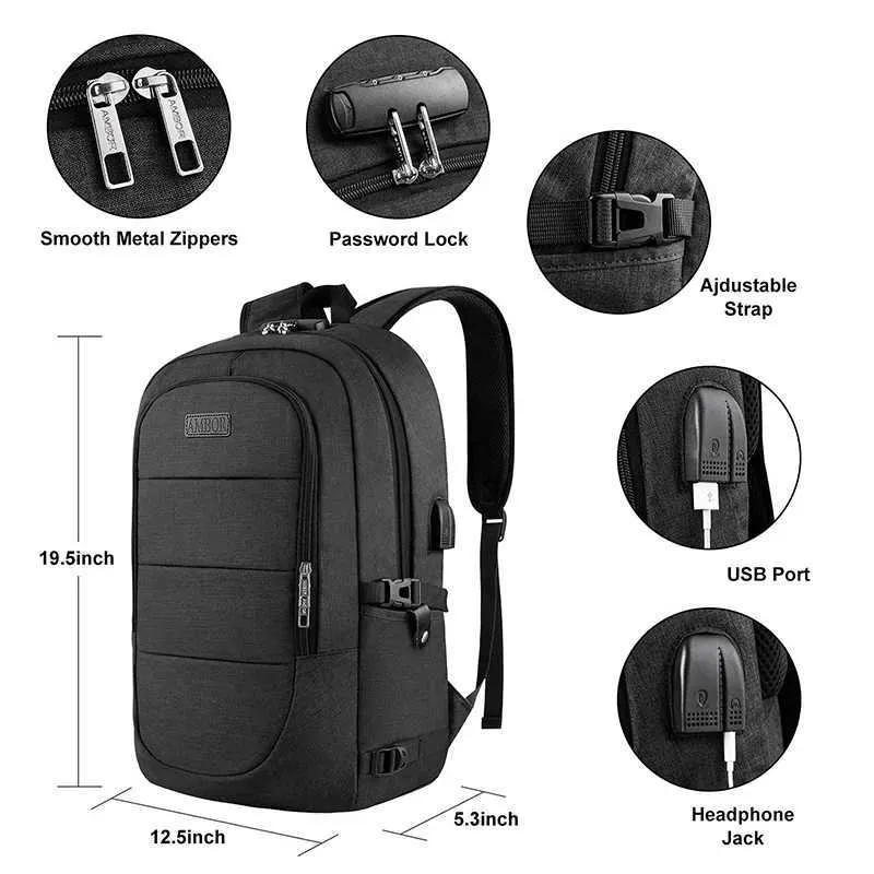 Laptop men business waterproof backpack bag with USB port and lock use for work study travelC241031_voghion.com