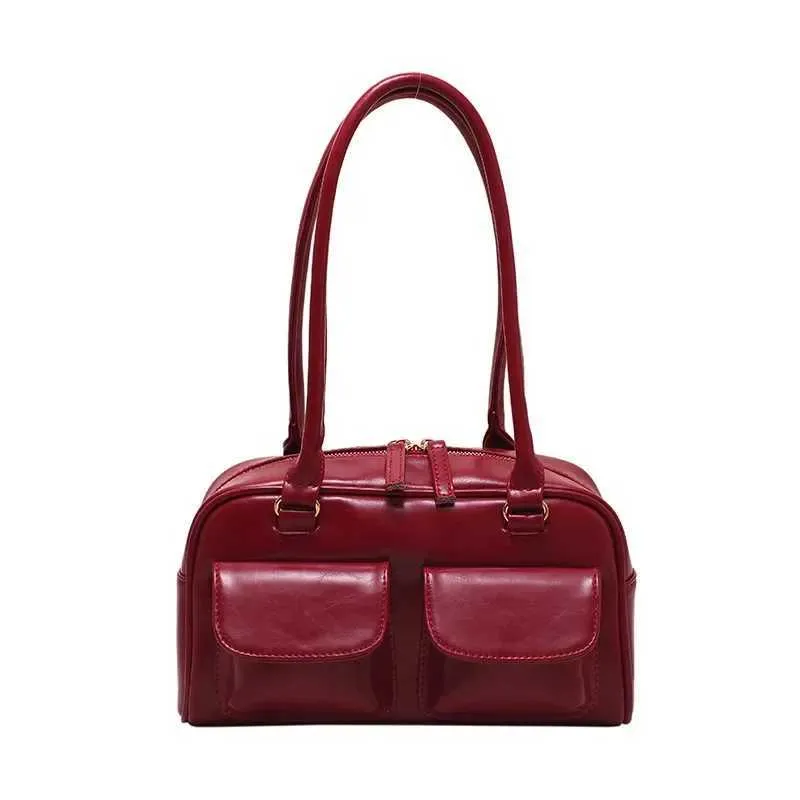 Rode retro schoudertas van lakleer voor dames satchel model_voghion.com