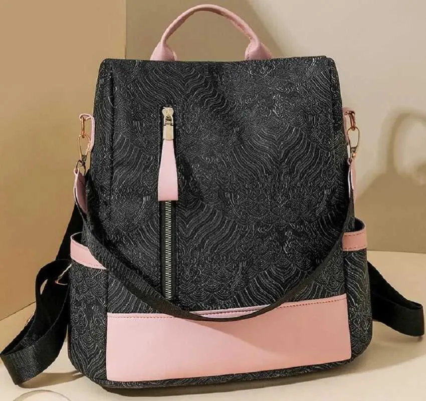 Neue Damenmode bedruckte große Kapazität Doppel-Schultertaschen Totes Diebstahlsichere Reiserucksäcke Lässige Umhängetasche_voghion.com