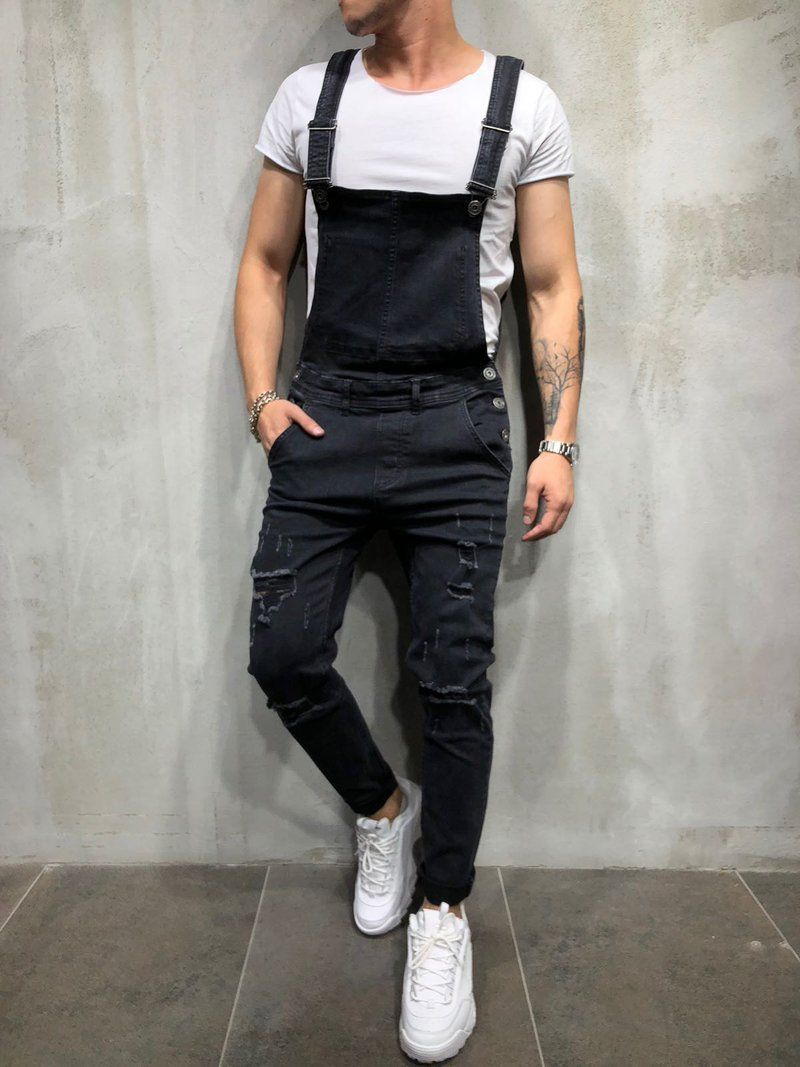 Men's jeans men's denim ripped Plus size new suspenders_voghion.com