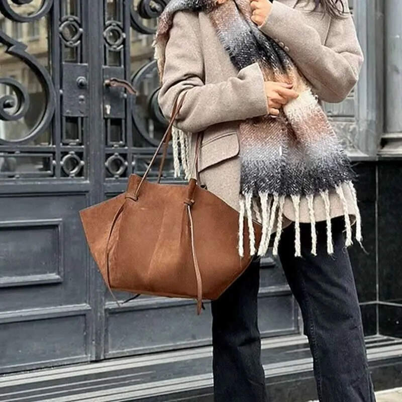 Per le donne Designer Nubuck Pelle Spalla Grande Capacità Aperta Tote Manico Superiore Tracolla Borse E Portafogli_voghion.com