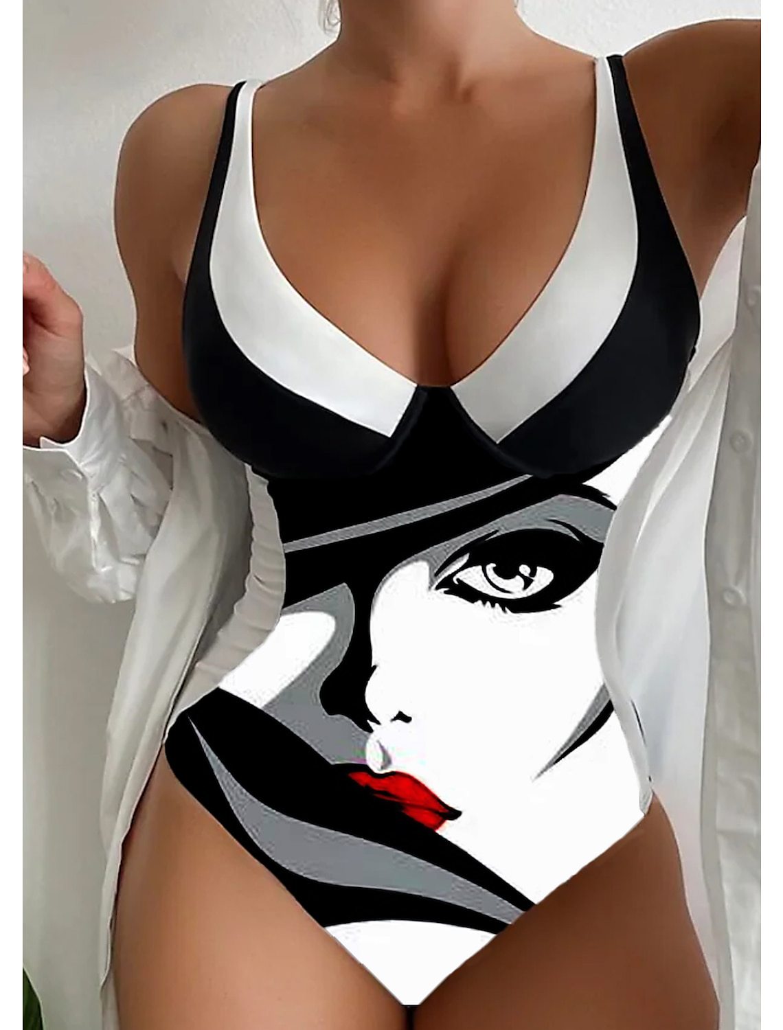 Maillot de bain une pièce imprimé en acier pour femmes, soutien-gorge, col en v, dos nu, sexy, à la mode, bikini_voghion.com
