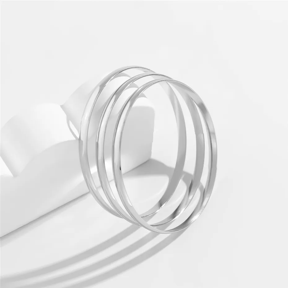 Gold Bangle Set 3 Pcs Punk Round Glossy Bracelets For Women_voghion.com