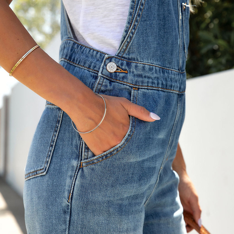 Processed customized suspender jeans for women temperament commuting fashion washed denim overalls_voghion.com