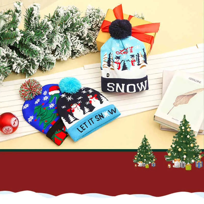 hats Scarves Sets Ball Caps Led Knitted Beanie Light Up Illuminate Warm Hat For Kid Adults Year Christmas Decoration_voghion.com