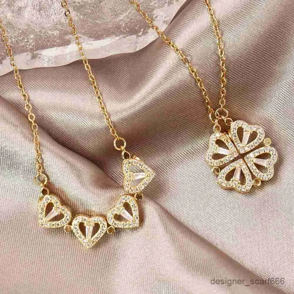 Collane in acciaio inossidabile 316L con ciondolo magnetico a forma di cuore a forma di trifoglio per donna, collana aperta con cristalli_voghion.com