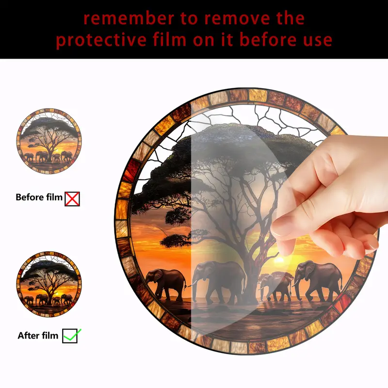 One Piece, A 2D Printed Round Acrylic Dusk Elephant Colorful Garden Sun Catcher._voghion.com