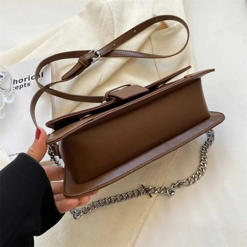 Borsa a tracolla con catena da donna in tinta unita, piccola borsa in pelle PU e portafoglio, vintage, marchio da donna, con patta, tracolla SG_voghion.com