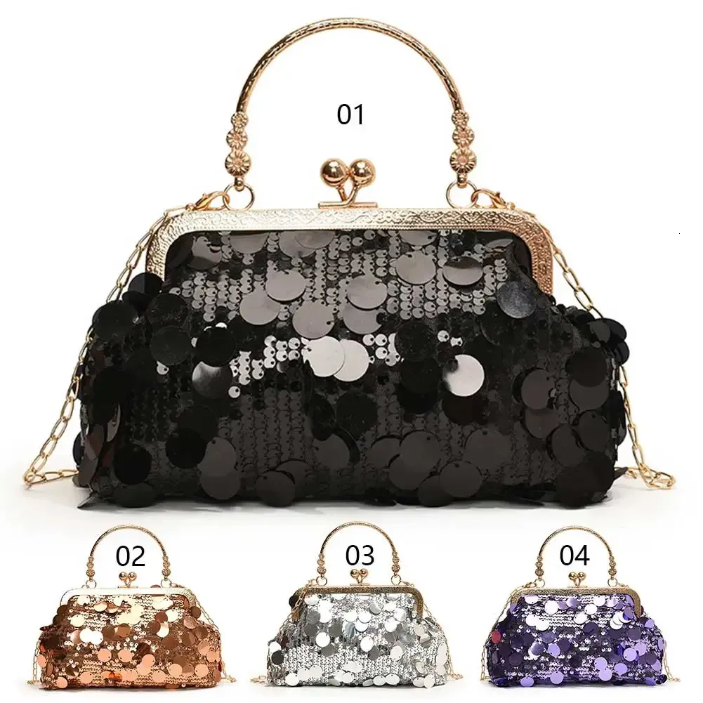 Paillettes Pochette Moda Sera Borse Catena Tracolla Bg Borsa a Tracolla Grande Capacità Manico Superiore Borsa per Festa di Nozze 241212_voghion.com