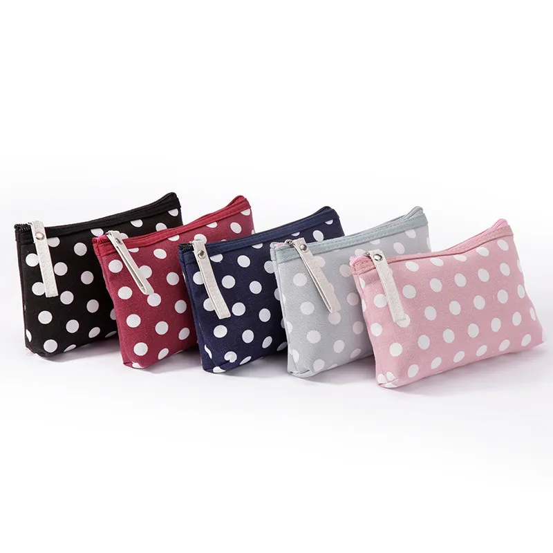 Semplici borse per il trucco in tessuto a pois, impermeabili, portatili, con cerniera, piccole borse per cosmetici, per donne e ragazze, in tela._voghion.com