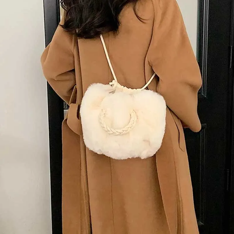 Sac à bandoulière multifonctionnel en fourrure pour femme, sac à main seau à la mode, sacs à bandoulière en peluche douce, mode fourrure nuage_voghion.com