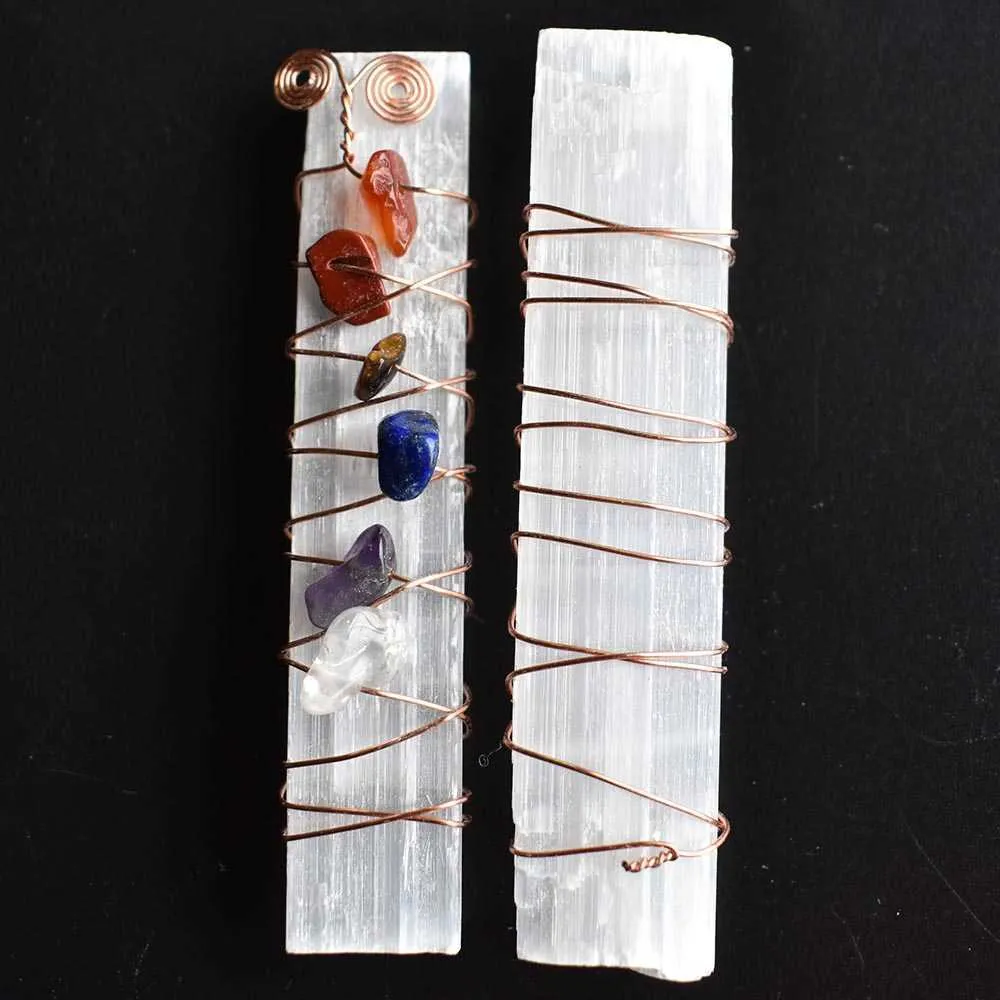 7 cristaux de guérison des chakras, perles en fil de fer enroulé, bâton de sélénite brute pour la méditation du yoga, spirituel, Reiki_voghion.com