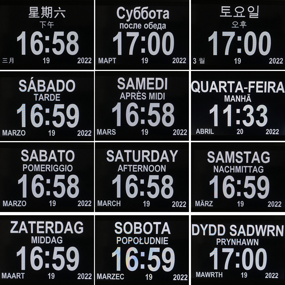 Ceas calendaristic digital cu 12 alarme LED, cu afișaj în mai multe limbi. Memento pentru ora de administrare a medicamentelor pentru vârstnici. Decorațiune de perete pentru birou._voghion.com