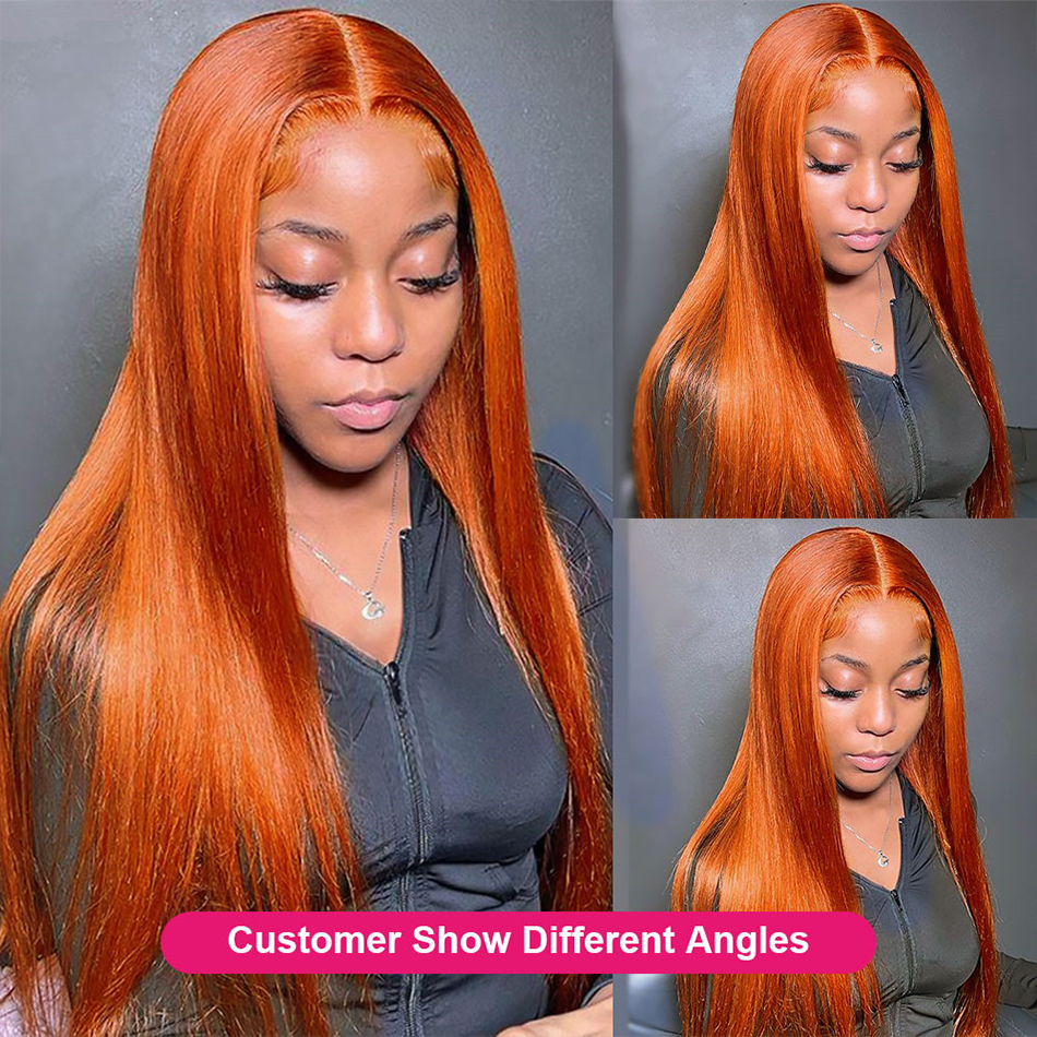 hot selling 13x4 Orange Ginger Front Wigs For Women 13x6 Hd Glueless Straight Lace Frontal 4x4 Closure Human Hair Wig