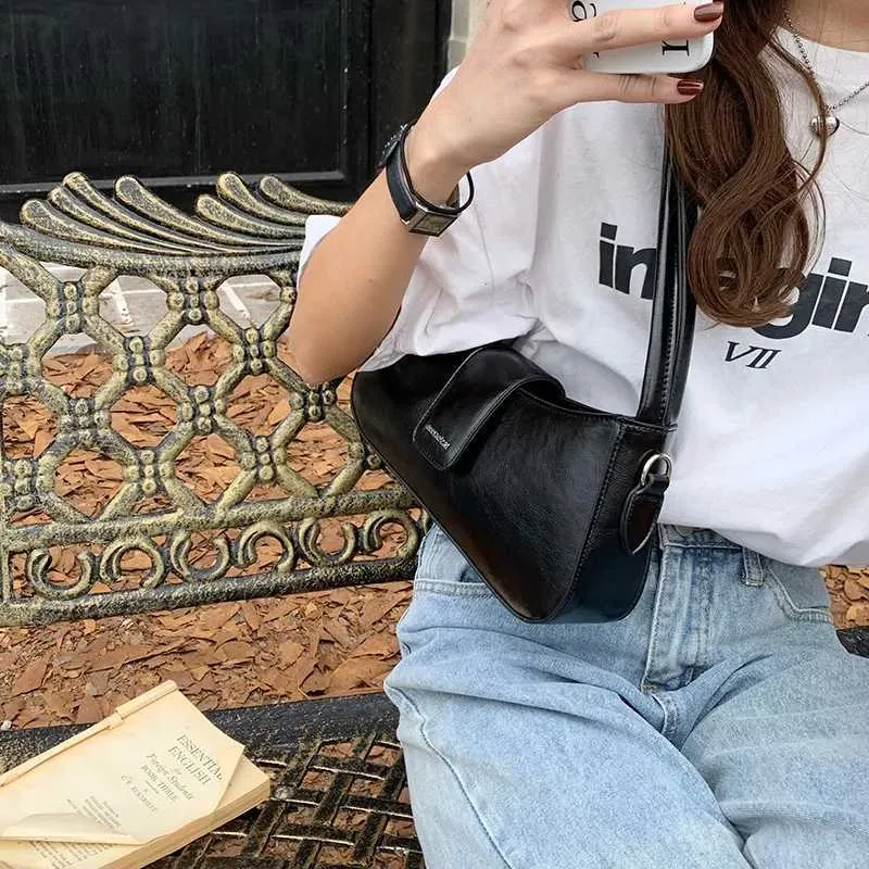 Fashion Shoulder Axillary Solid Color Niche Black Small Square Bag Leisure Versatile Lady Commuter Bags Crossbody_voghion.com